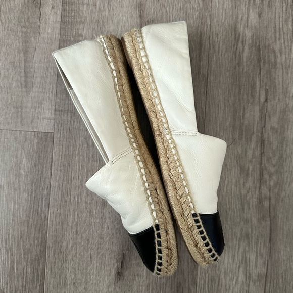 Tory Burch Leather Color Block Flat Espadrille Ivory Black Size 8 - Picture 6 of 9